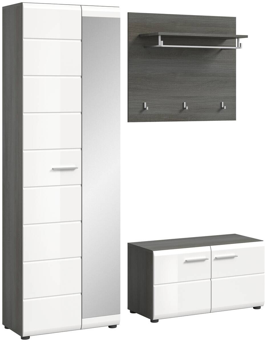 Garderobe SALSA Eiche Rauchsilber Nachbildung weiß Hochglanz B/H/T: ca. 155x192x37 cm