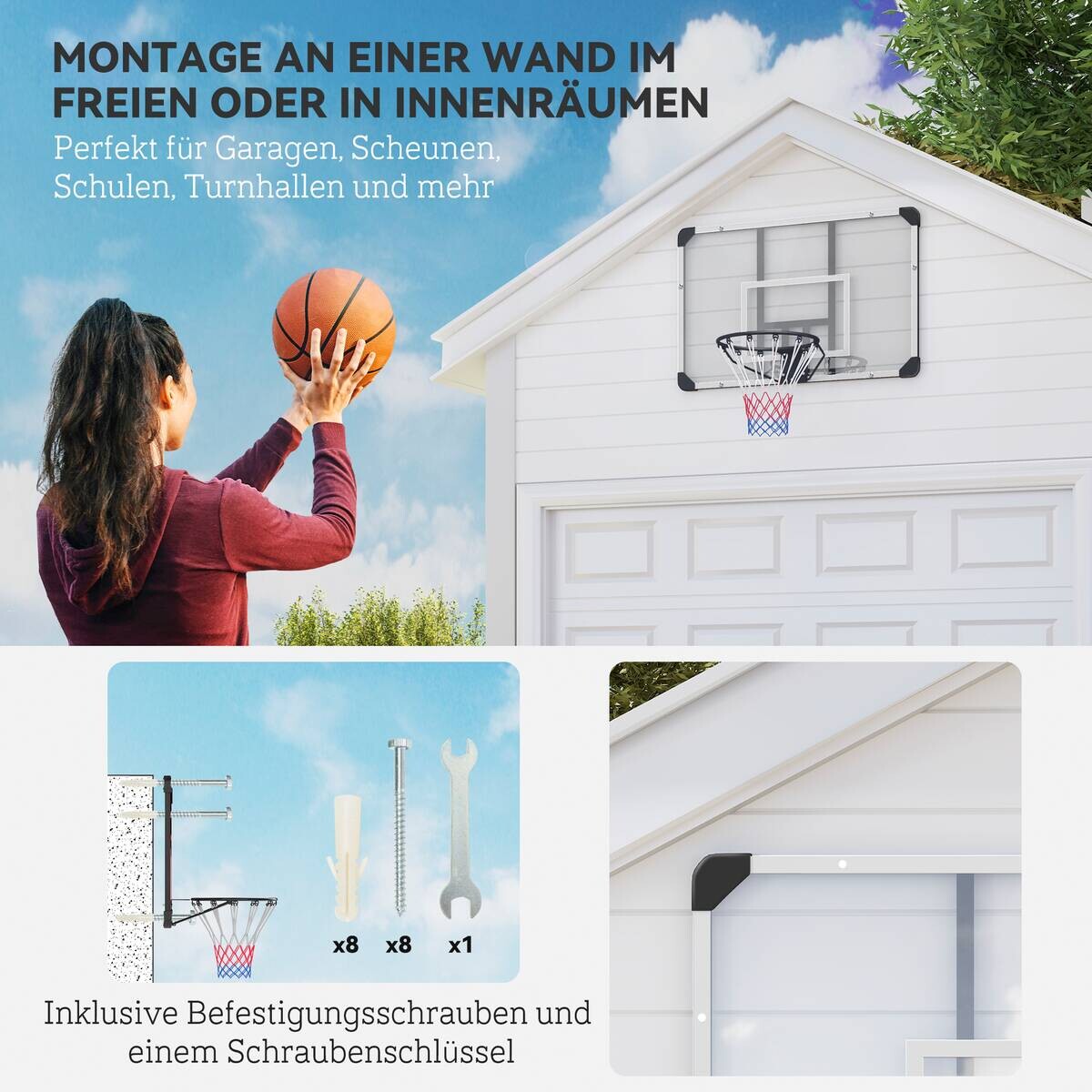 SPORTNOW Basketballkorb transparent Stahl B/H/L: ca. 61x73x113 cm