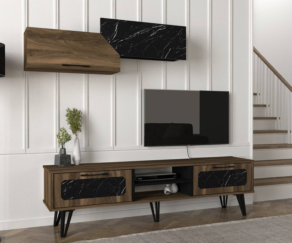 Wohnwand Lampert walnuss Nachbildung Marmoroptik B/H/T: ca. 180x51x35 cm