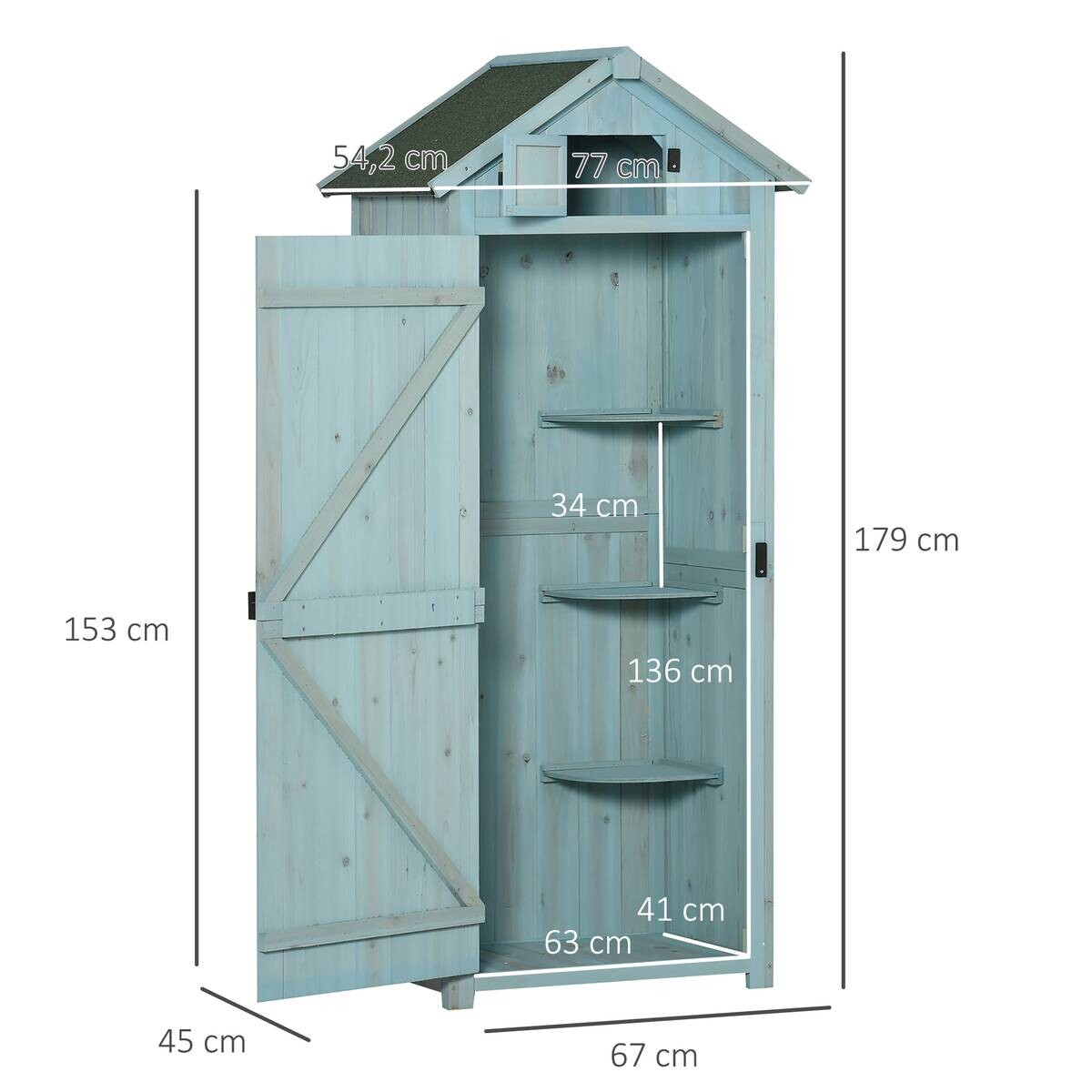 Outsunny Gartenhaus hellblau B/H/L: ca. 54x179x77 cm