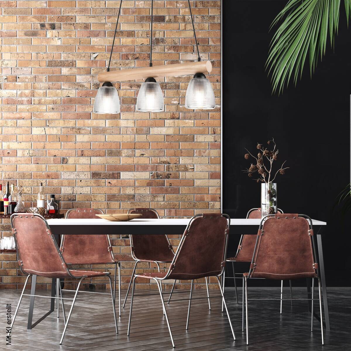 Lamkur Pendelleuchte natur Stahl B/H/L: ca. 20x93x63 cm E27 3 Brennstellen