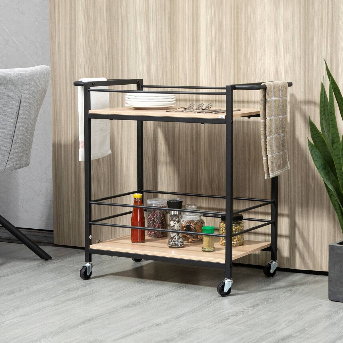 HOMCOM Küchenwagen natur Edelstahl B/H/L: ca. 40x82x75 cm
