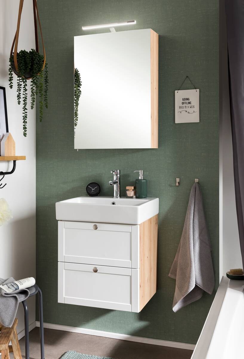 Waschbeckenunterschrank Jesper Eiche Artisan Nachbildung weiß matt B/H/T: ca. 50x57x40 cm