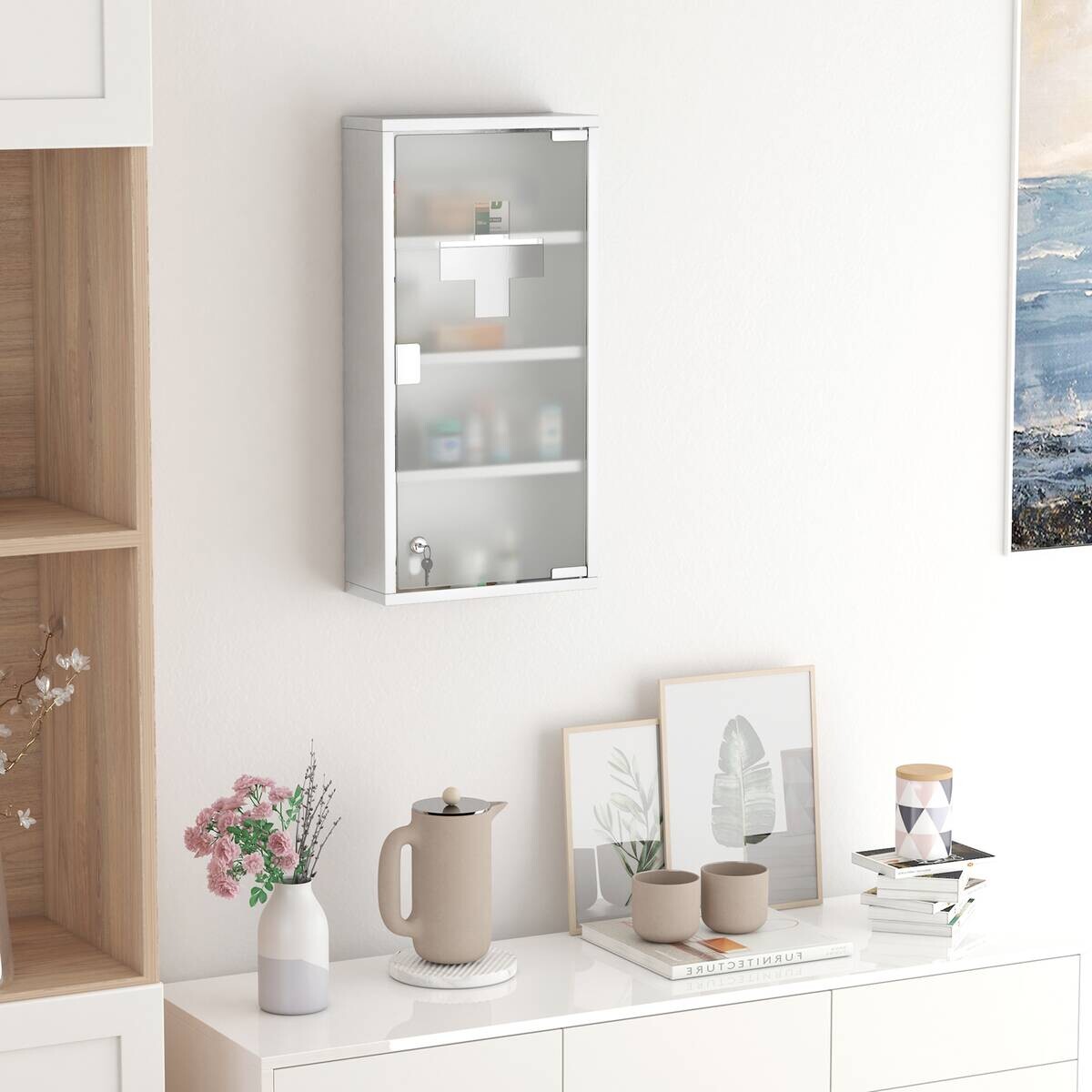 Medizinschrank silber Glas B/H/L: ca. 12x30x60 cm