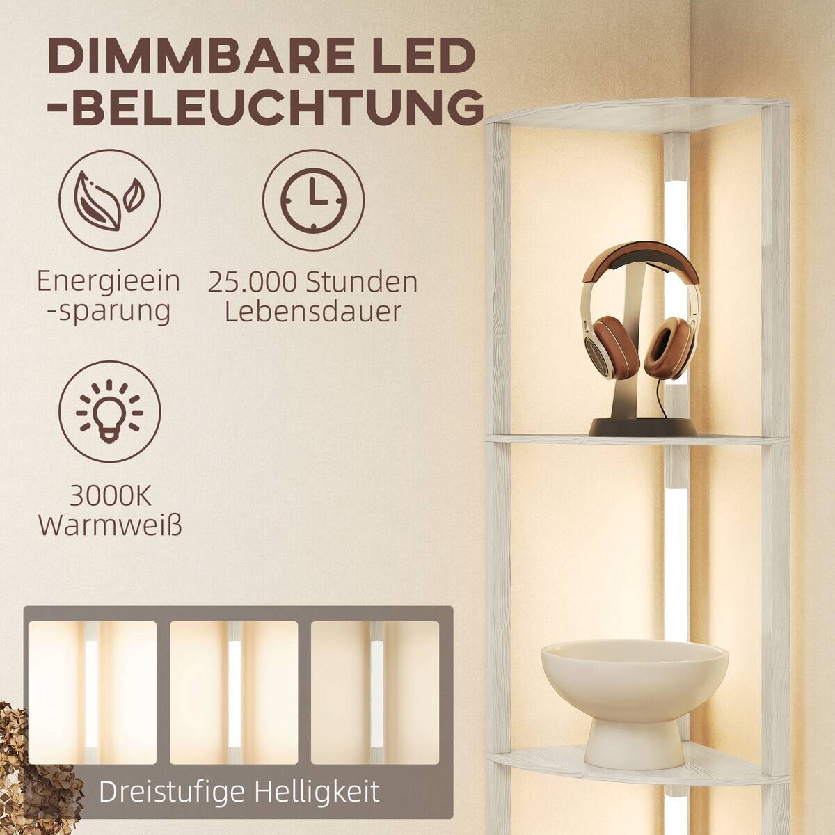HOMCOM Stehleuchte Eiche MDF B/H/L: ca. 29,5x163,5x41 cm