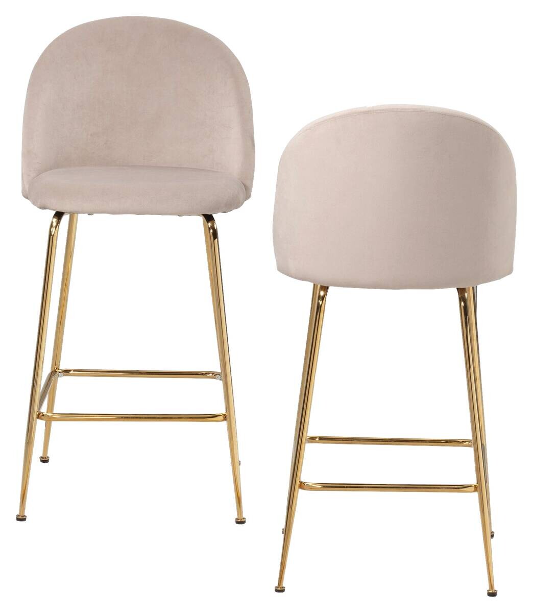 Barhocker 2er Set beige messing Samt Eisen