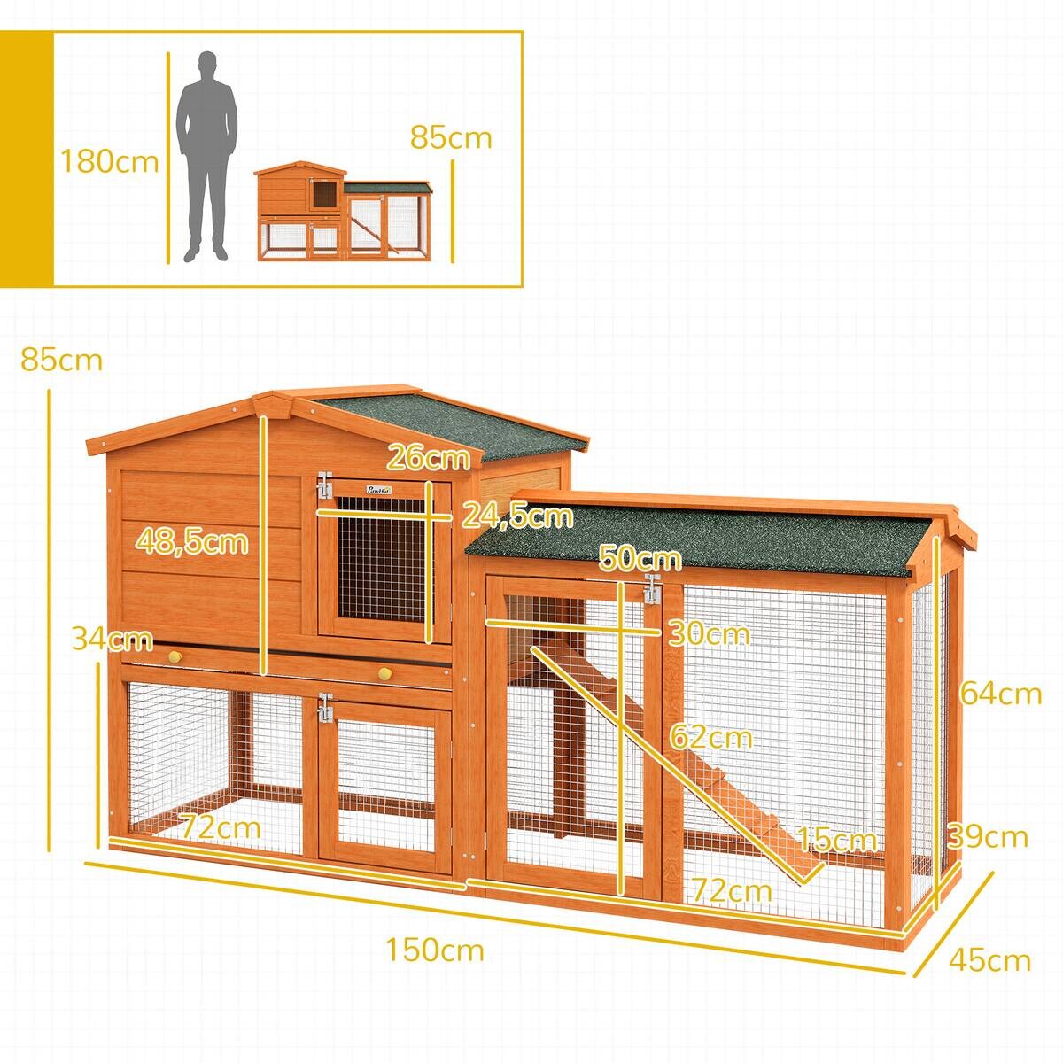 PawHut Kaninchenstall orange Holz B/H/L: ca. 45x85x150 cm