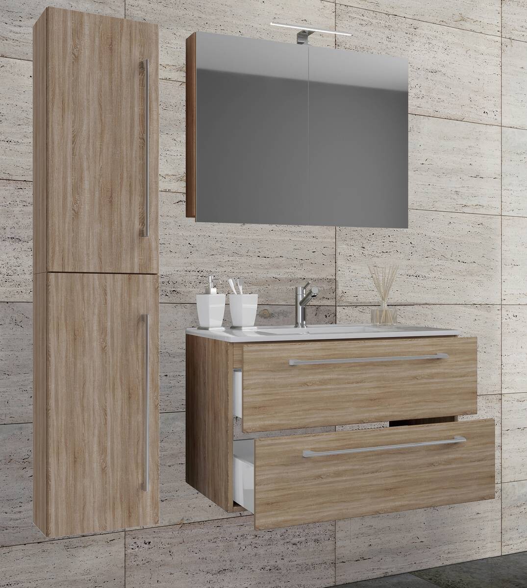 Waschplatz 4tlg-Badinos Eiche Sonoma Nachbildung B/H/T: ca. 81x51,6x46,4 cm