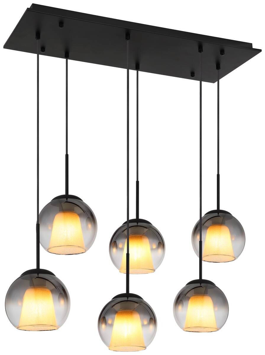 GLOBO Pendelleuchte BARRY 15749-6H Rauch schwarz Metall B/H/L: ca. 38x120x90 cm E27 6 Brennstellen