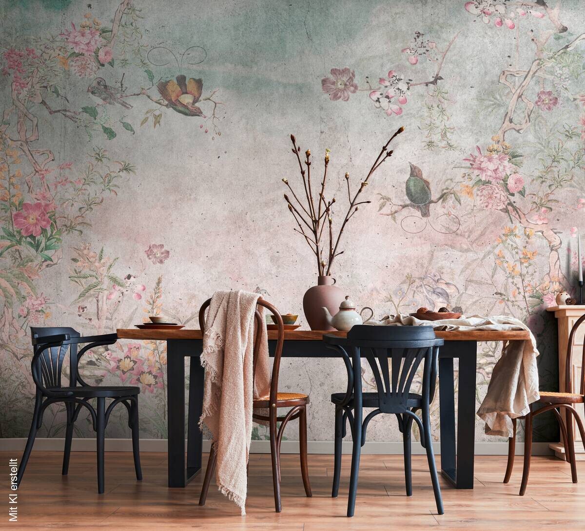 Livingwalls Fototapete Blumen bunt grau blau B/L: ca. 280x371 cm