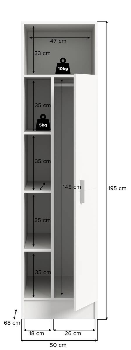 Mehrzweckschrank Free weiß B/H/T: ca. 50x196x68 cm
