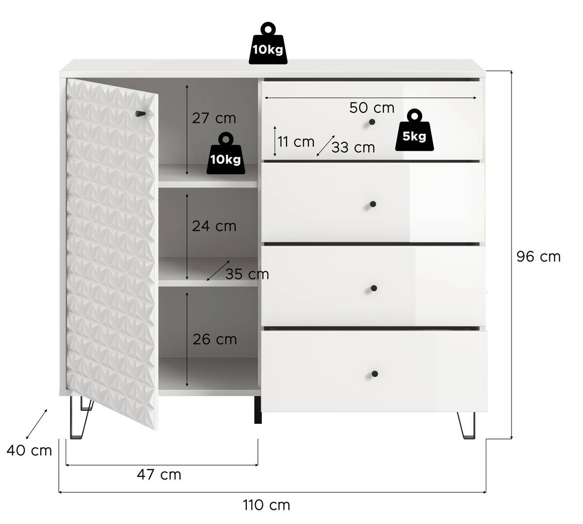 Highboard PRISMA weiß weiß Hochglanz B/H/T: ca. 110x96x40 cm