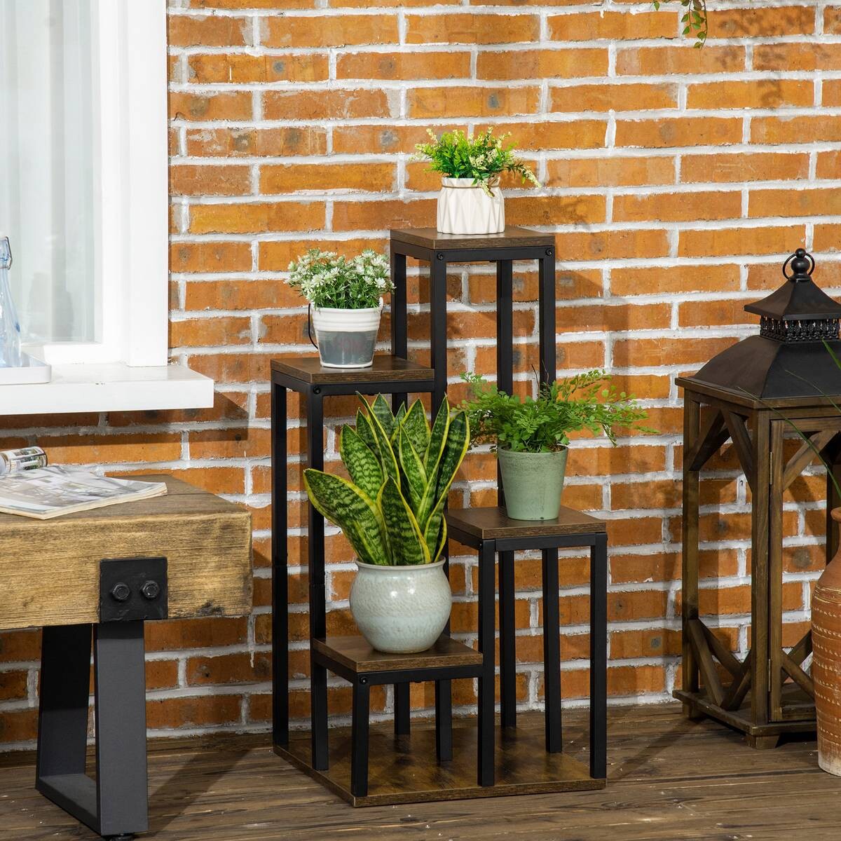 Outsunny Blumenständer braun MDF B/H/L: ca. 40x81x40 cm
