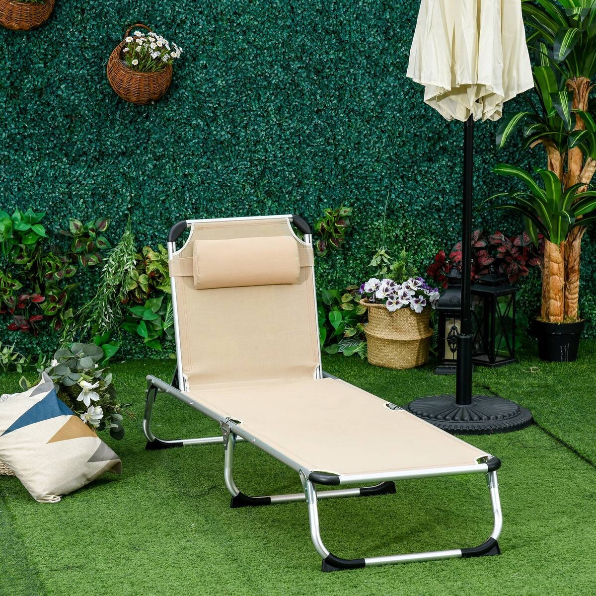 Outsunny Gartenliege beige Aluminium B/H/L: ca. 60x28x189 cm