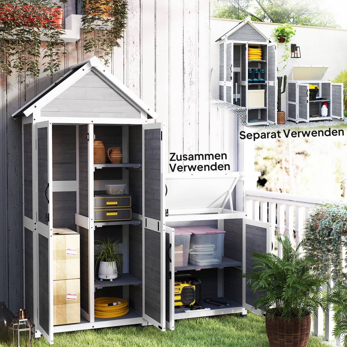 Outsunny Gartenschrank hellgrau Holz B/H/L: ca. 51x182x89 cm