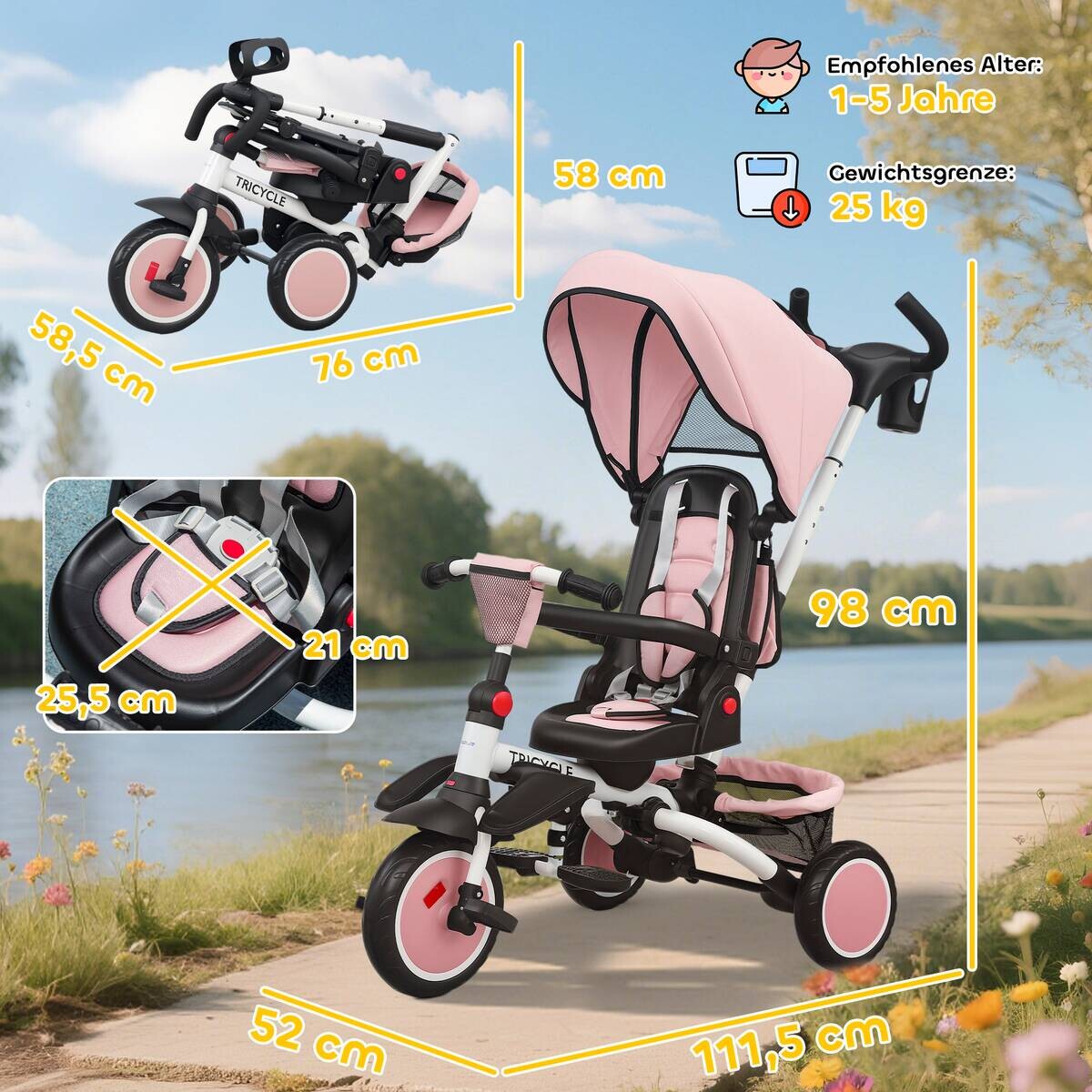 AIYAPLAY Kinderdreirad rosa B/H/L: ca. 52x98x111,5 cm