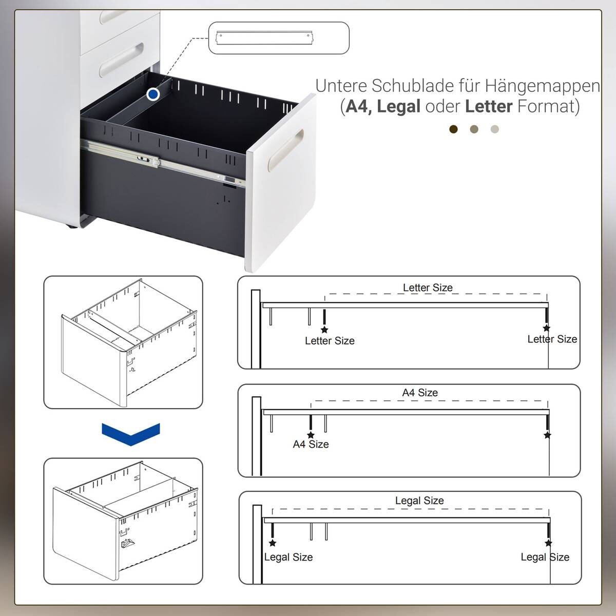Rollcontainer 924-007WT weiß B/H/T: ca. 39x59x48 cm