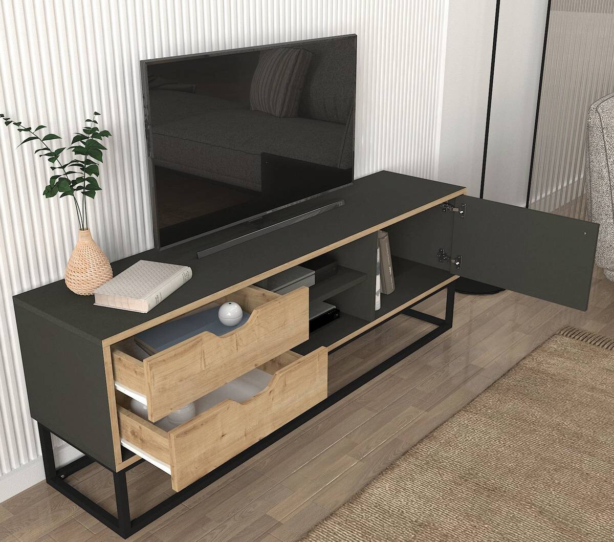 TV-Lowboard Dolores anthrazit Safir Nachbildung B/H/T: ca. 150x53,2x35 cm