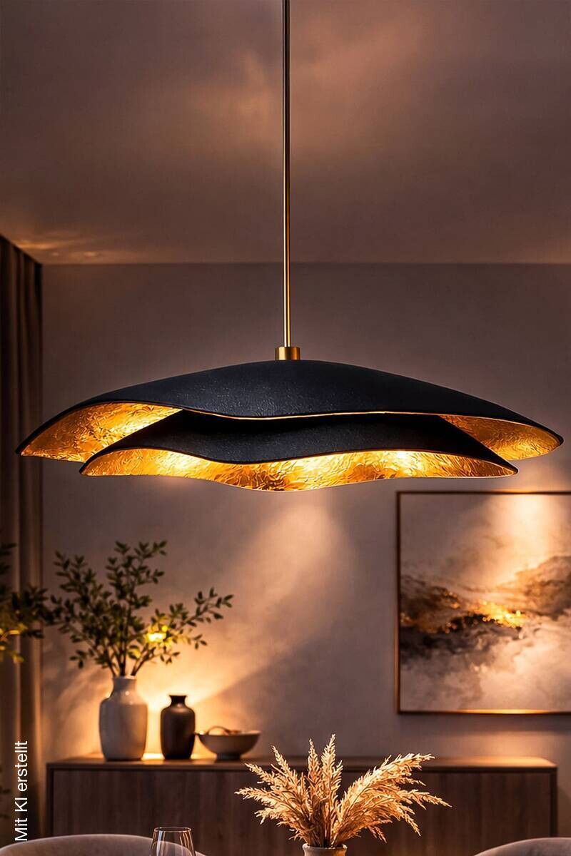 Pendelleuchte gold schwarz Beton B/H/L/D: ca. 50x65x50x50 cm E27 1 Brennstellen