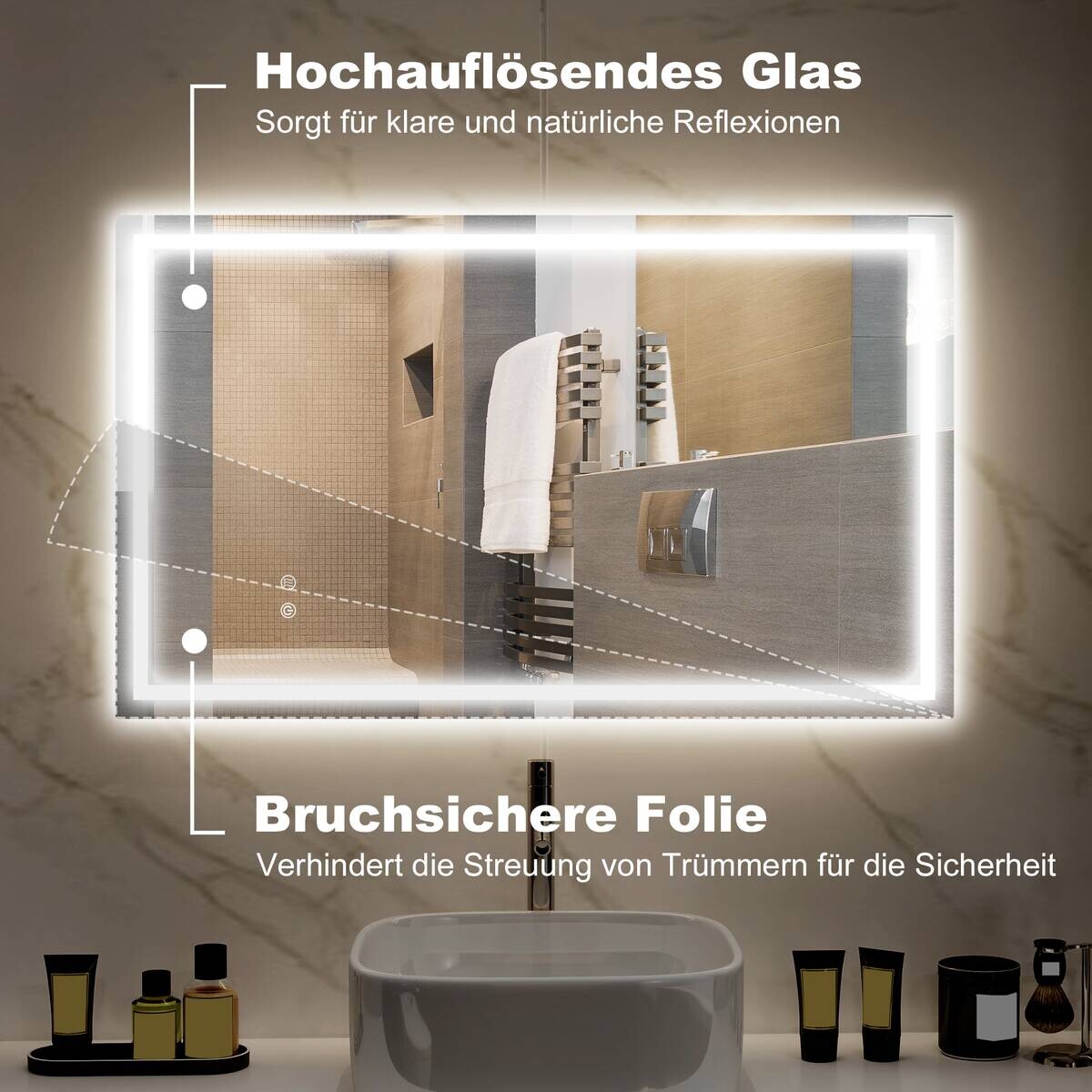 HOMCOM LED-Bad-Spiegel silber B/H/L: ca. 60x3x100 cm