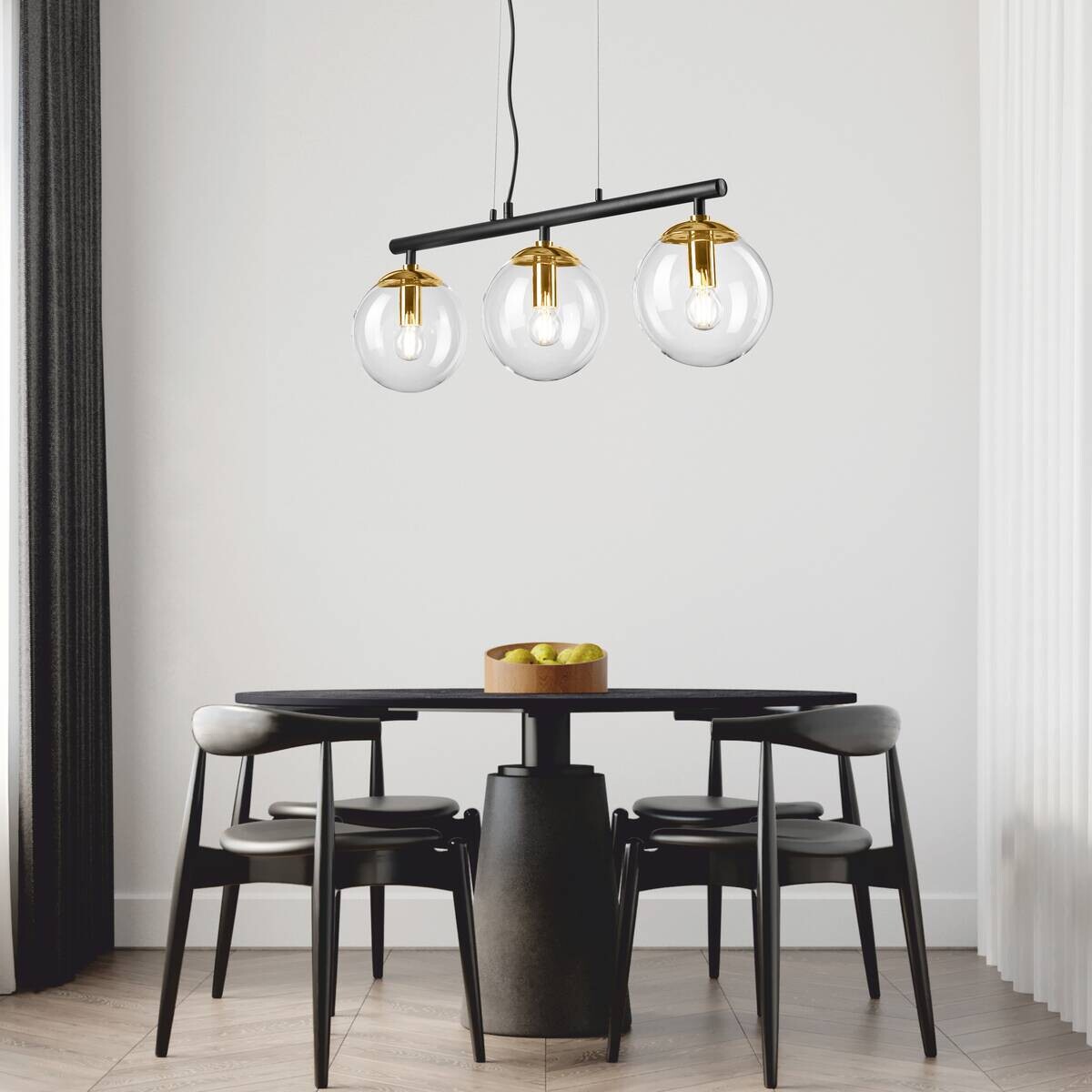 Lamkur Deckenleuchte gold Stahl Glas B/H/L: ca. 12x150x70 cm E14 3 Brennstellen