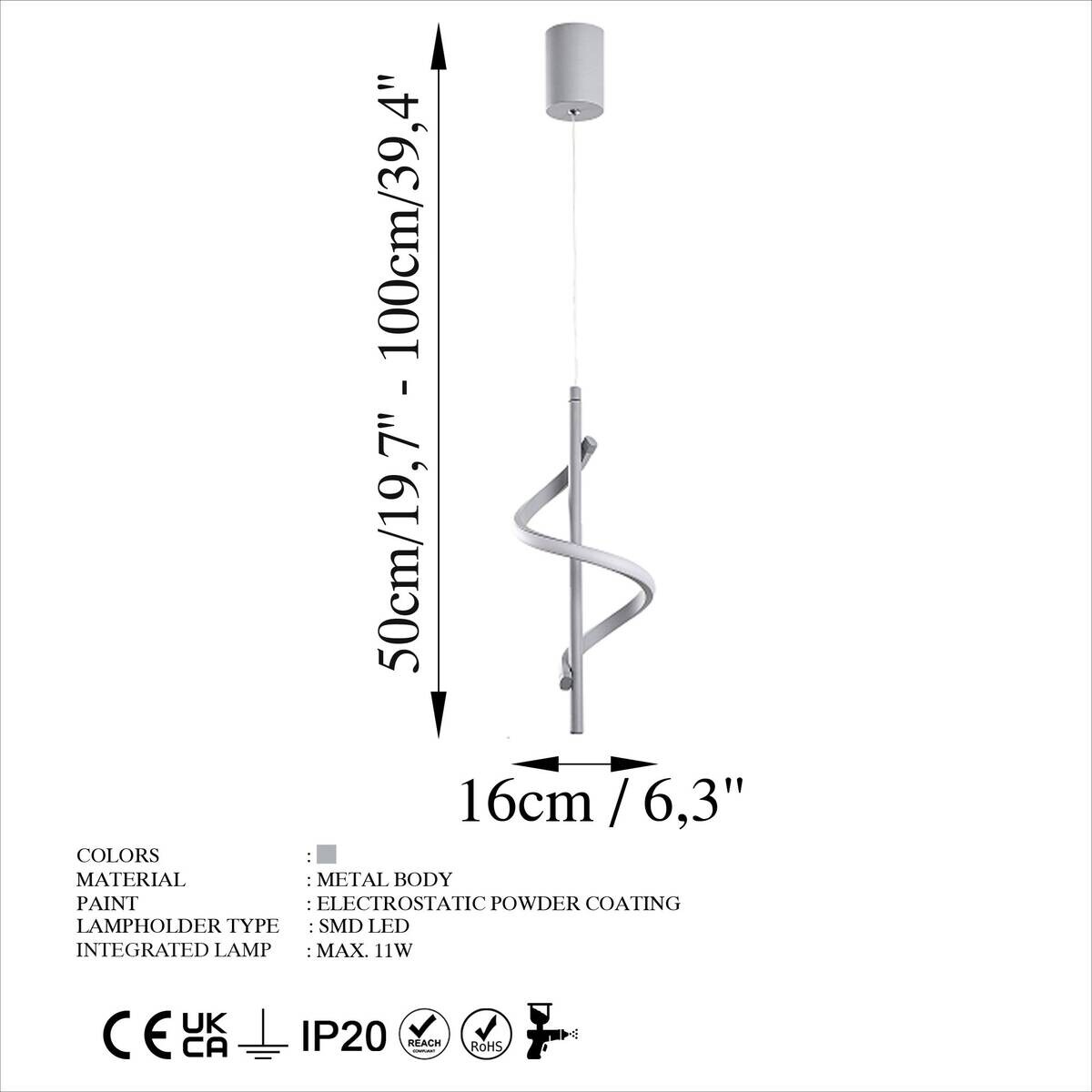Opviq LED-Pendelleuchte grau B/H/T: ca. 16x100x16 cm