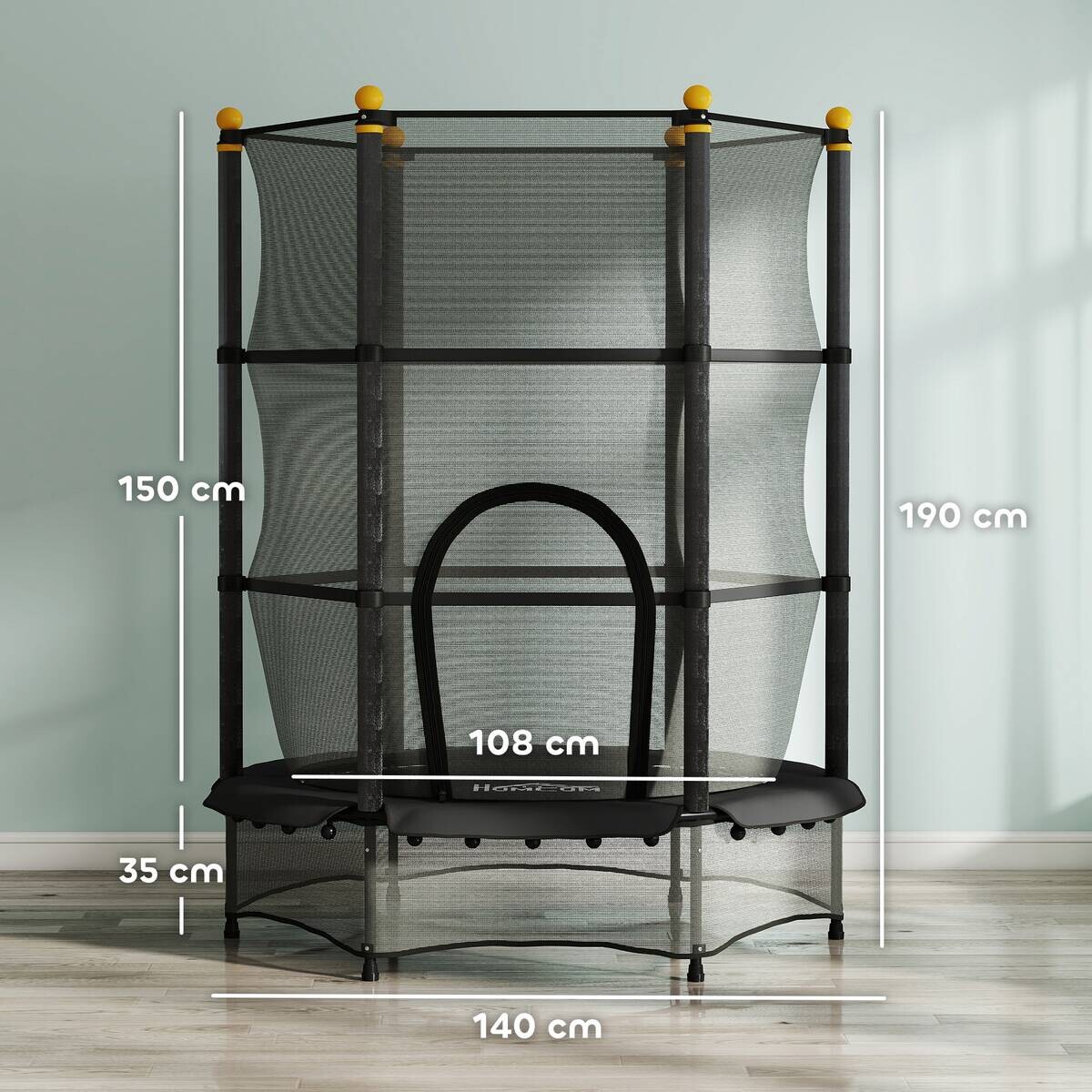 HOMCOM Kindertrampolin schwarz B/H/L: ca. 140x190x140 cm