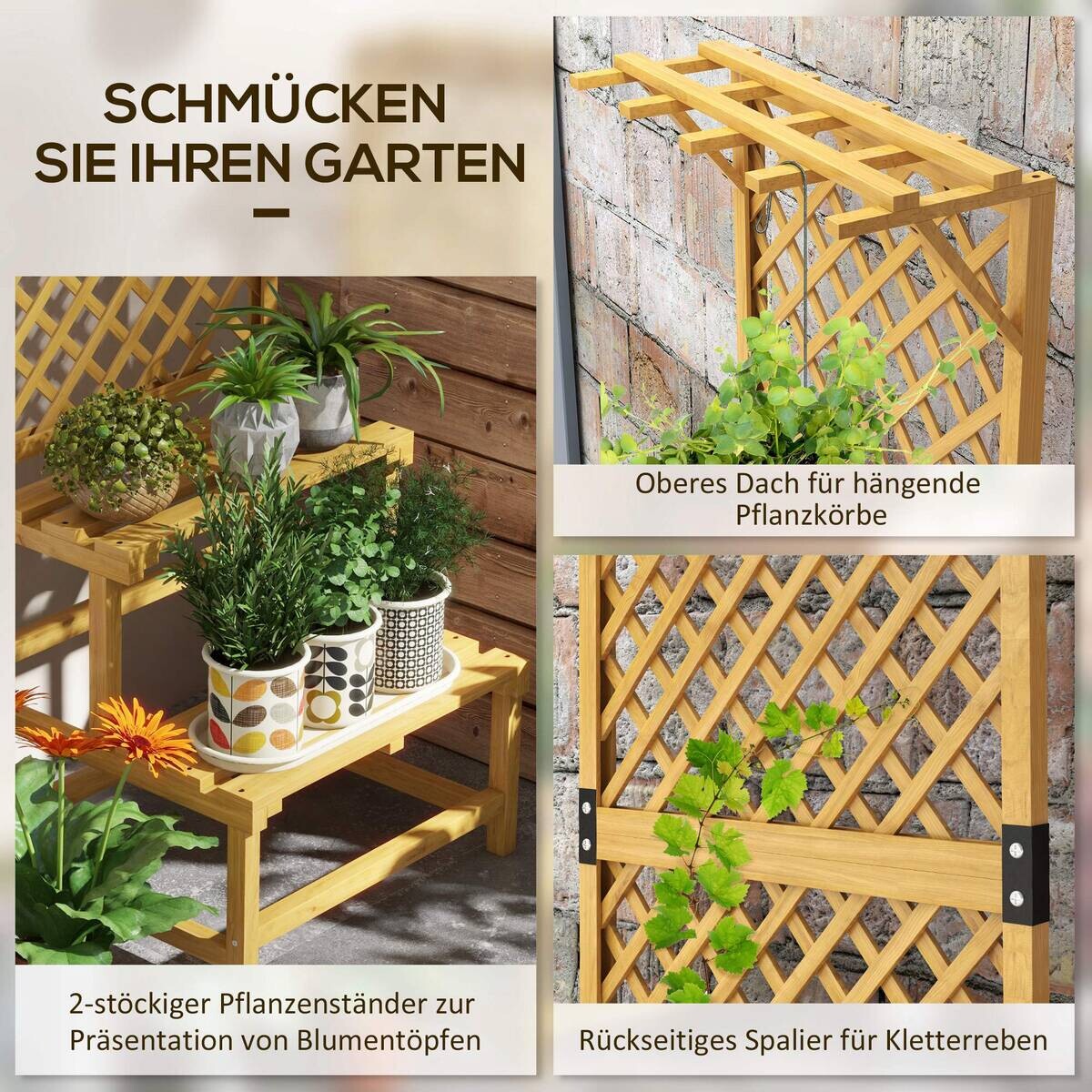 Outsunny Pflanzenständer gelb Holz B/H/L: ca. 50x166x60 cm
