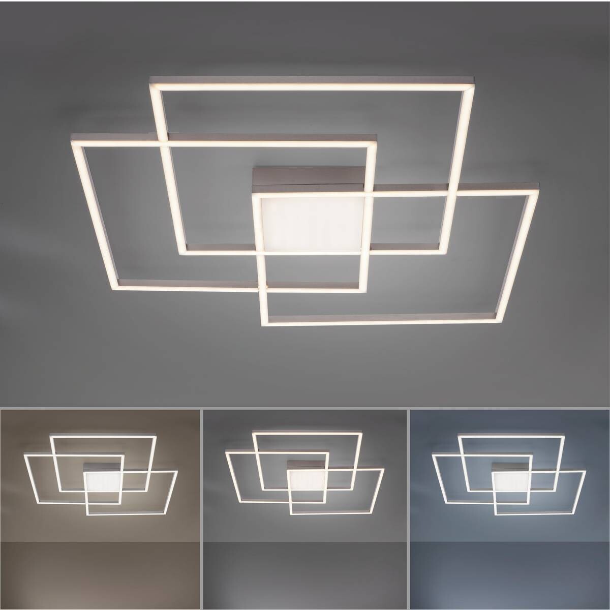 Just Light LED-Deckenleuchte AMIN 14713-55 stahlfarbig Edelstahl Kunststoff Aluminium B/H/T: ca. 75x6x75 cm 4 Brennstellen