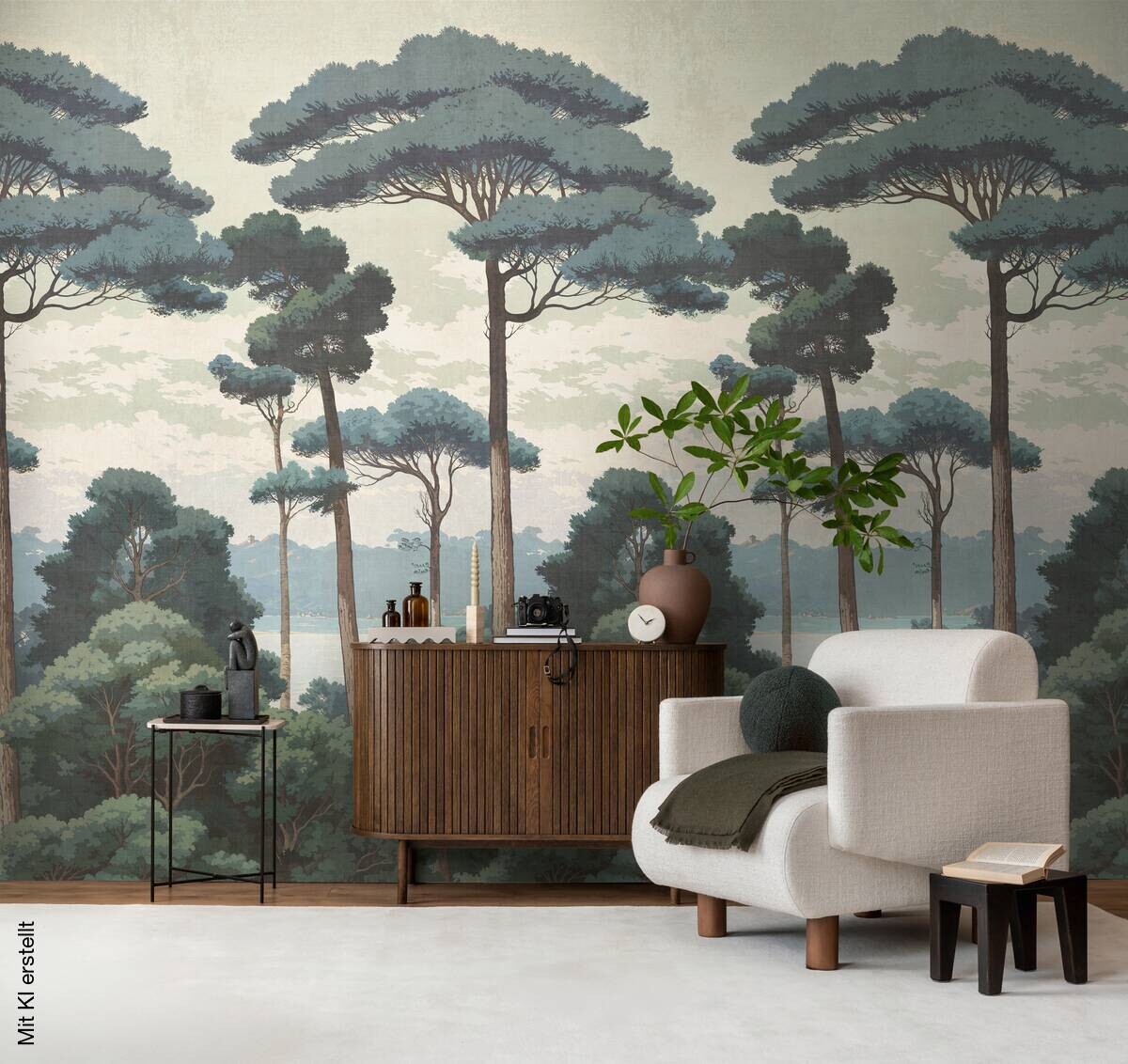Livingwalls Fototapete Landschaft grün weiß creme B/L: ca. 280x159 cm