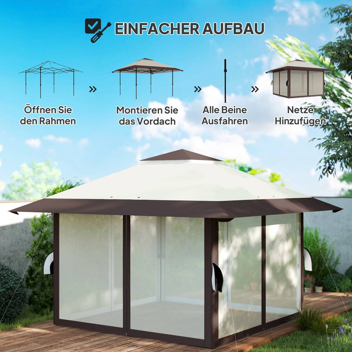Outsunny Faltpavillon beige Polyester B/H/L: ca. 400x281x400 cm
