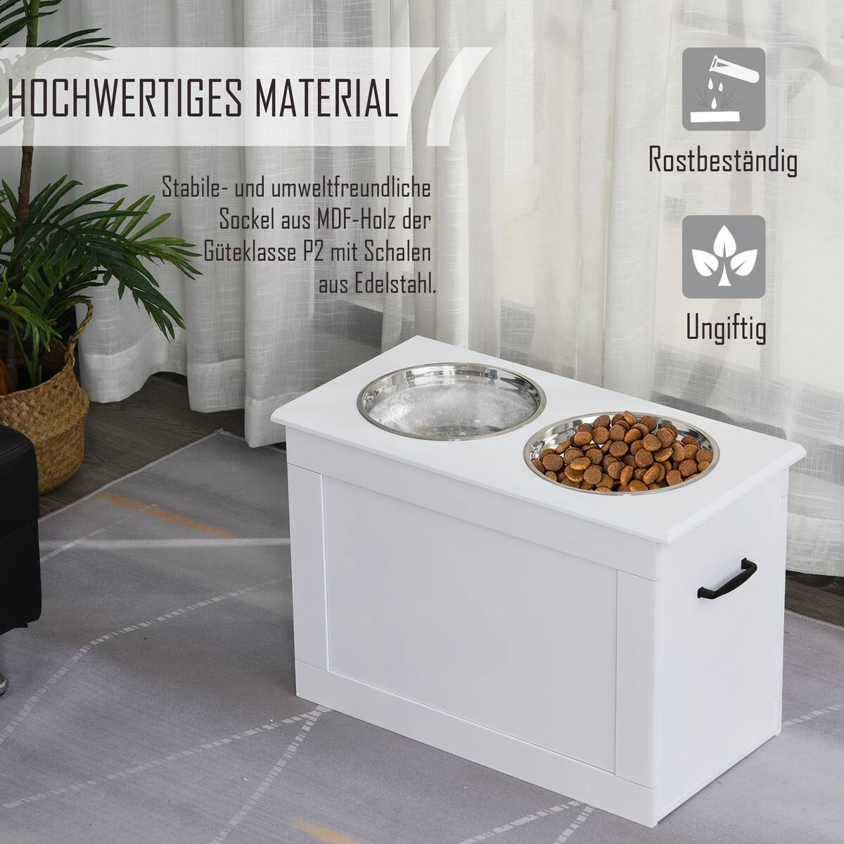 PawHut Futternapf weiß MDF B/H/L: ca. 60x41x30 cm