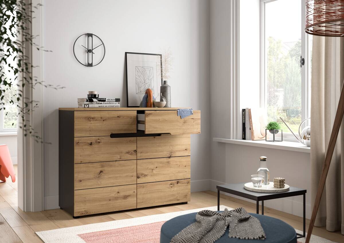 Kommode CANU edles Basaltgrau Nachbildung Eiche Artisan Nachbildung B/H/T: ca. 100x81x40 cm