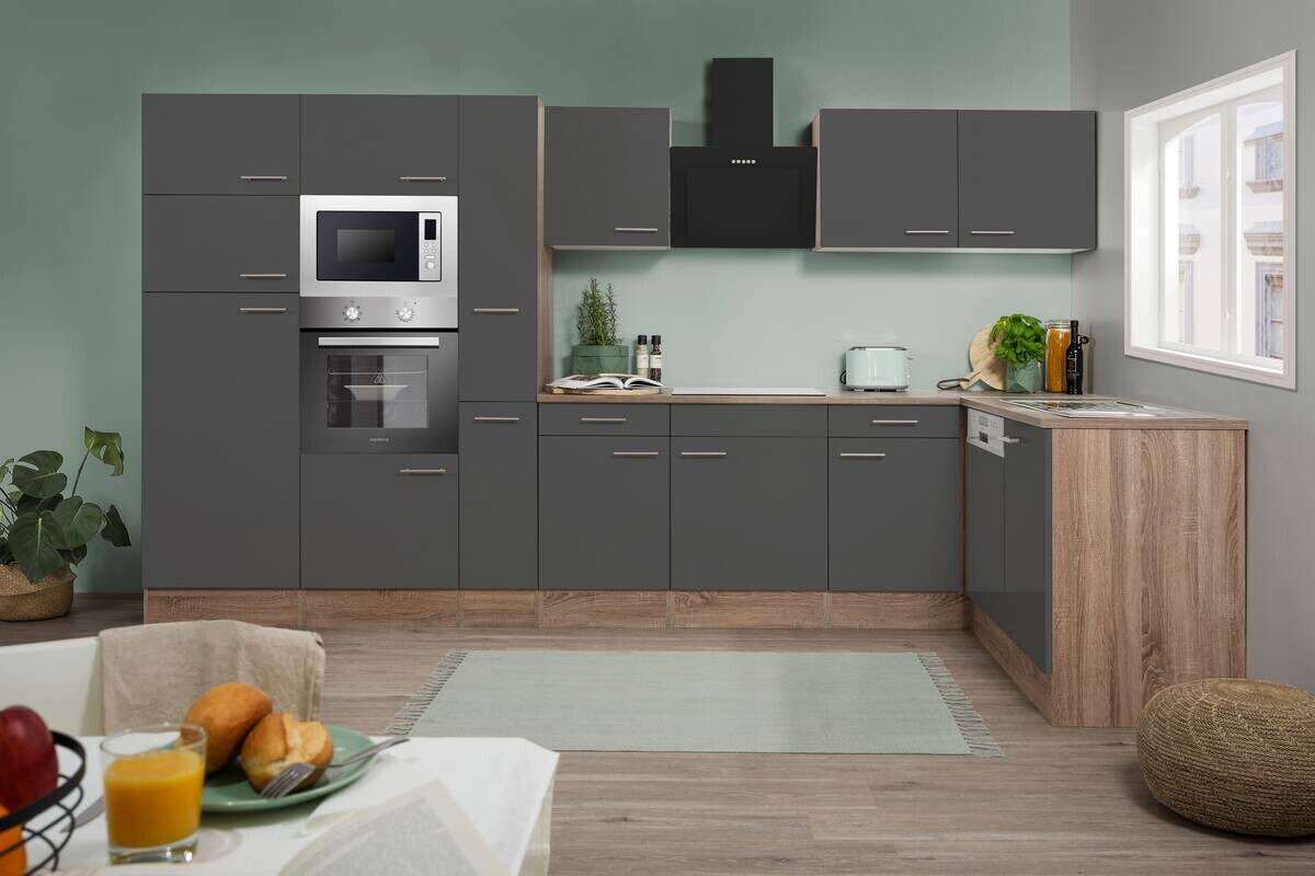 Respekta Winkelküche KBL370EYGMISGKE grau B/H/T: ca. 370x205x172 cm