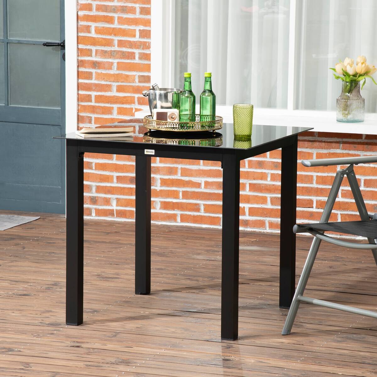 Outsunny Gartentisch schwarz Aluminium B/H/L: ca. 80x80x74 cm