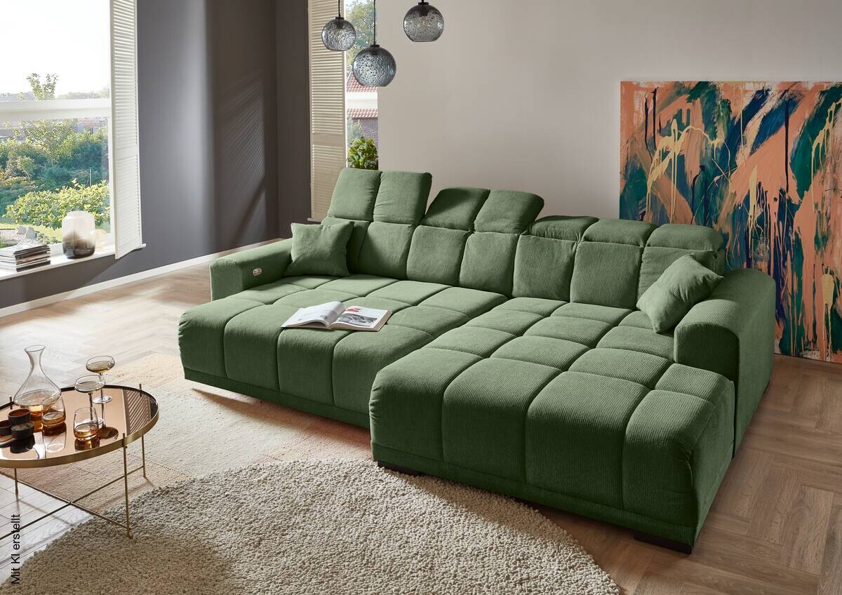 Ecksofa mit elektrischer Sitztiefenverstellung grün Microfaser B/H/T: ca. 301x113x195 cm