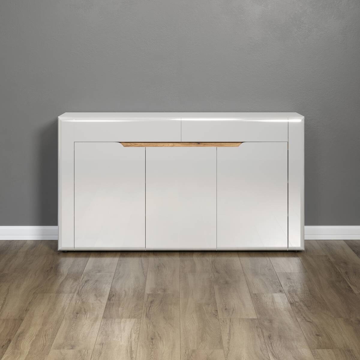 Sideboard Marlon Eiche Evoke Coast Nachbildung weiß Hochglanz B/H/T: ca. 150x84x40 cm
