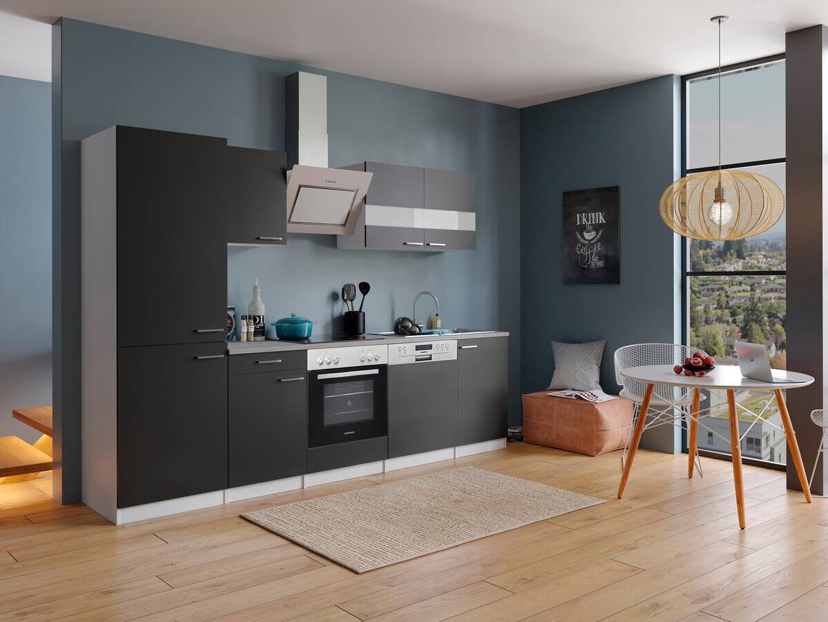 Respekta Küchenblock KB280WSCGKE178G schwarz B/H/T: ca. 280x200x60 cm