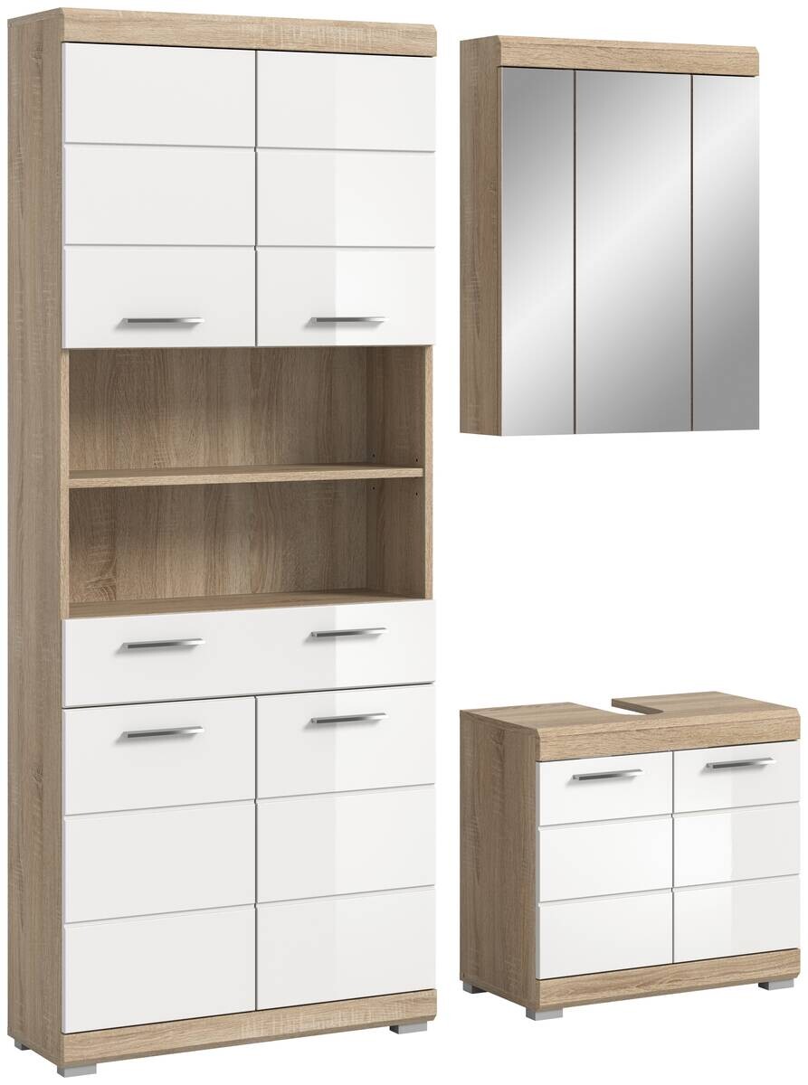 Badezimmer-Set Lambada Eiche Sonoma Nachbildung weiß Hochglanz B/H/T: ca. 149x34x191 cm