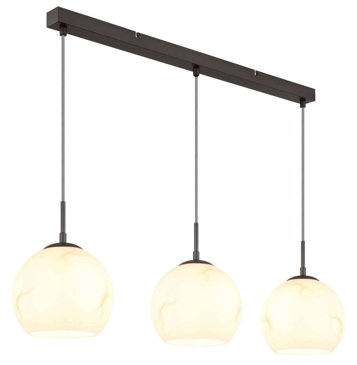 GLOBO Pendelleuchte RAGUSA schwarz Glas Metall B/H/T: ca. 2x120x9 cm E27 3 Brennstellen
