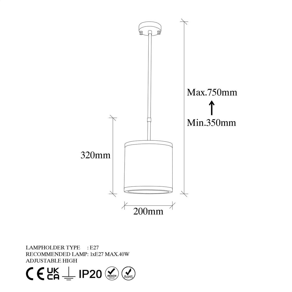 Opviq Pendelleuchte Way-11615 B/H/T/L/D: ca. 20x75x20x20x20 cm E27 1 Brennstellen
