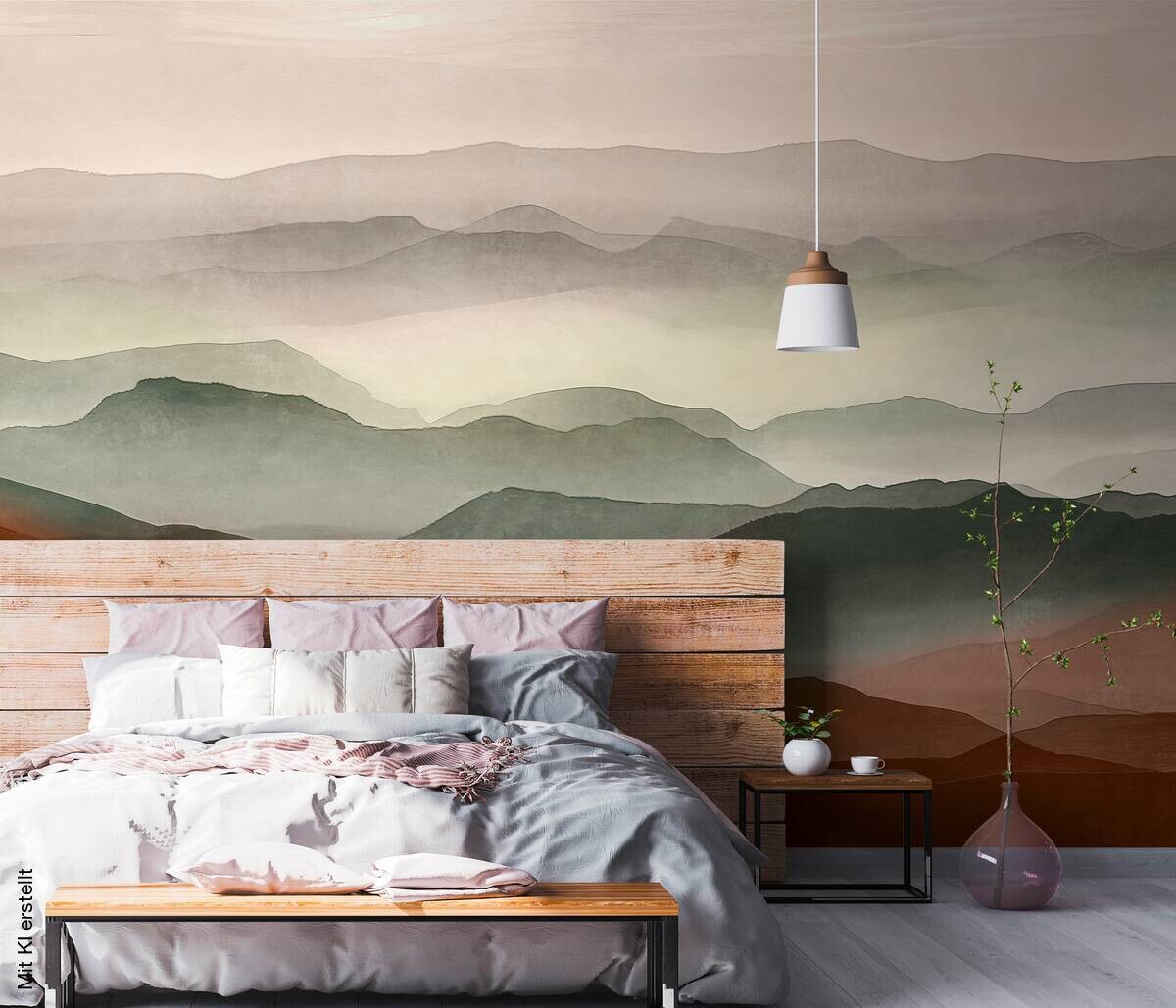 Livingwalls Fototapete Landschaft violett rot grün B/L: ca. 280x371 cm
