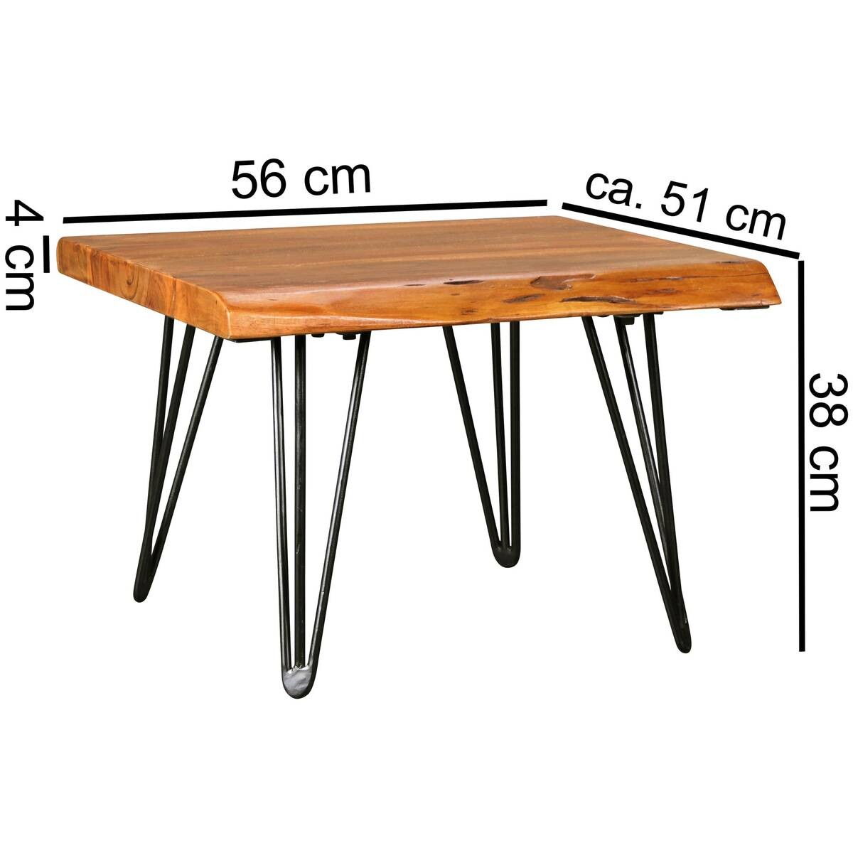 Wohnling Couchtisch natur schwarz Echtholz Metall B/H/T: ca. 56x38x51 cm