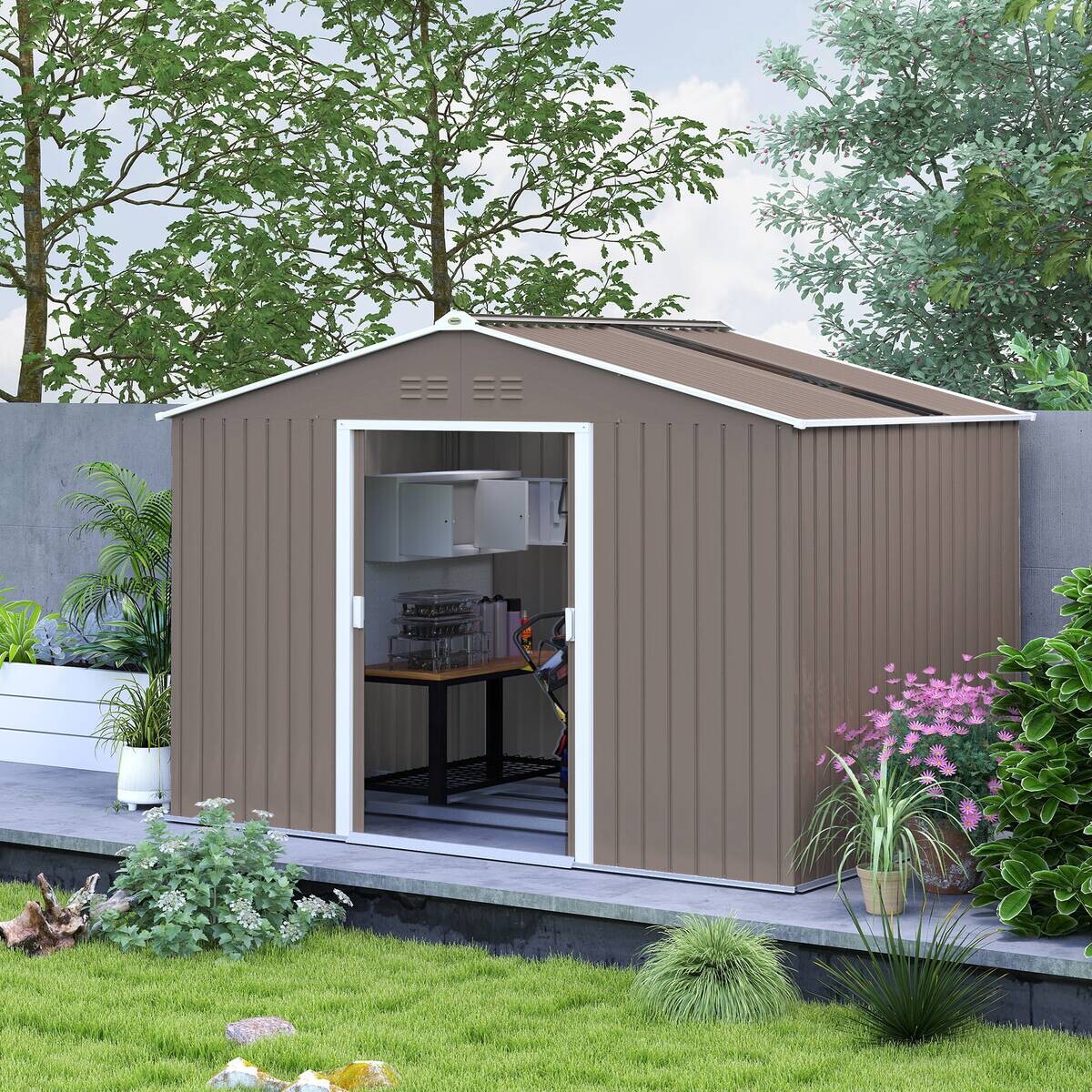 Outsunny Gartenhaus hellgrau B/H/L: ca. 195x192x277 cm