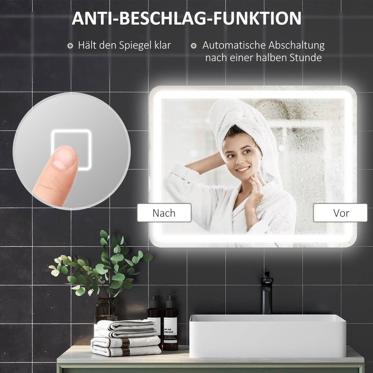 HOMCOM LED-Bad-Spiegel silber B/H/L: ca. 70x4x90 cm