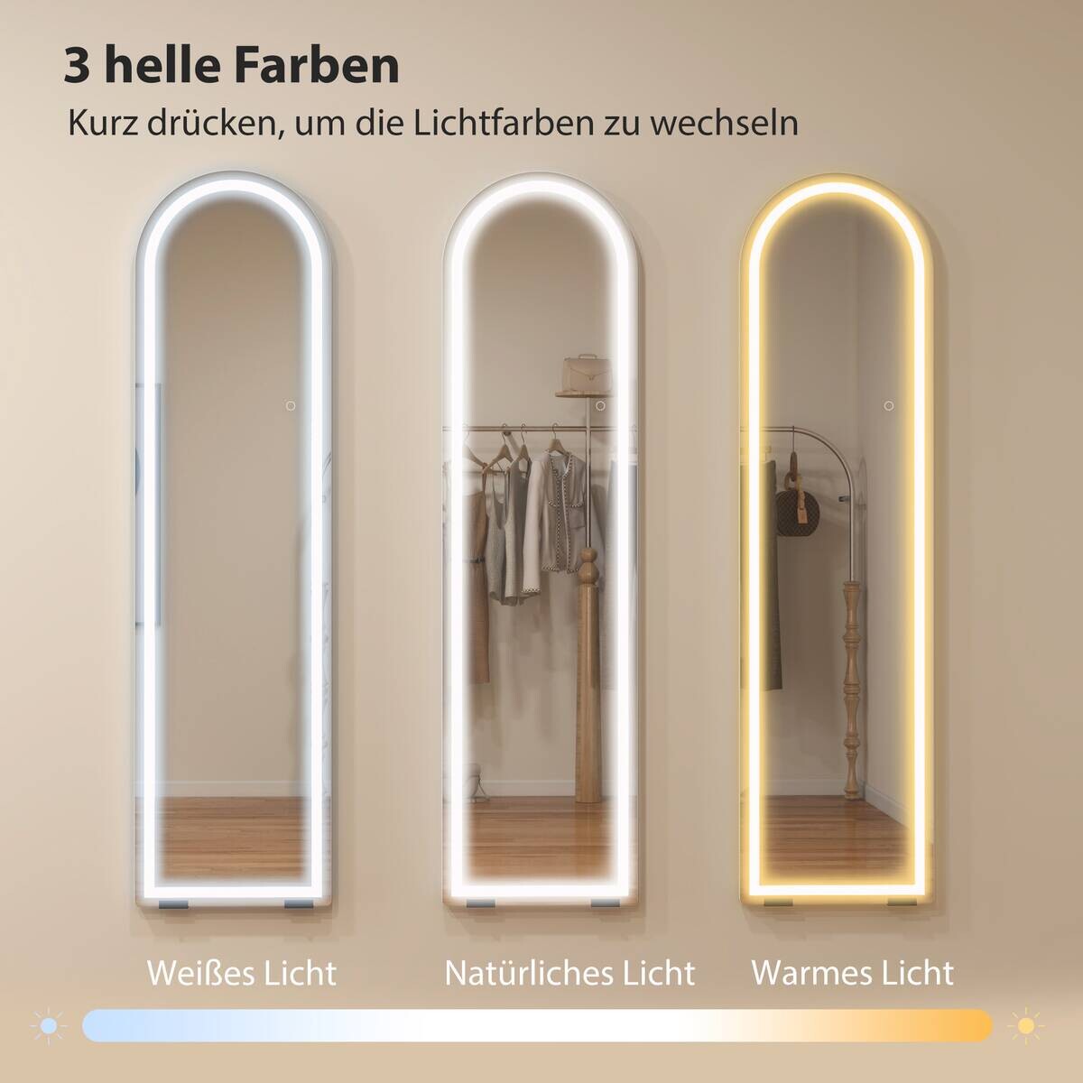 HOMCOM LED-Spiegel weiß B/H/L: ca. 2,9x150x40 cm
