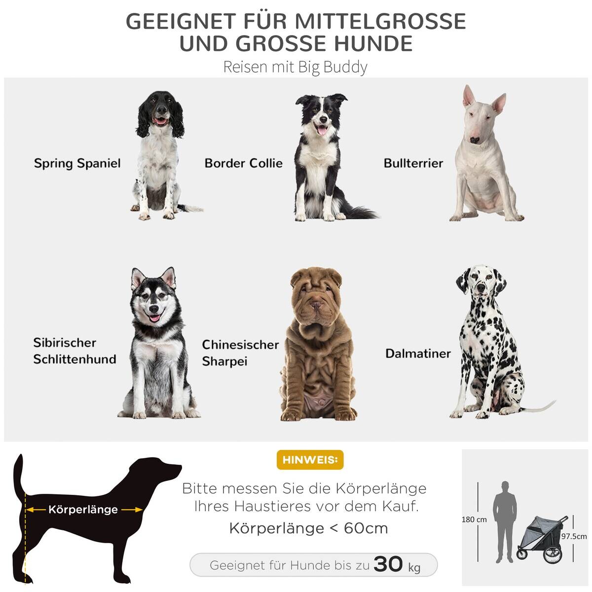 PawHut Hundebuggy grau Polyester-Mischgewebe B/H/L: ca. 70x97,5x111 cm