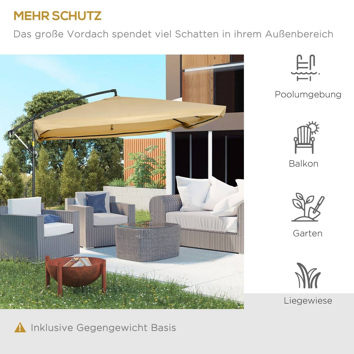 Outsunny Ampelschirm beige Polyester B/H/L: ca. 296x272x296 cm