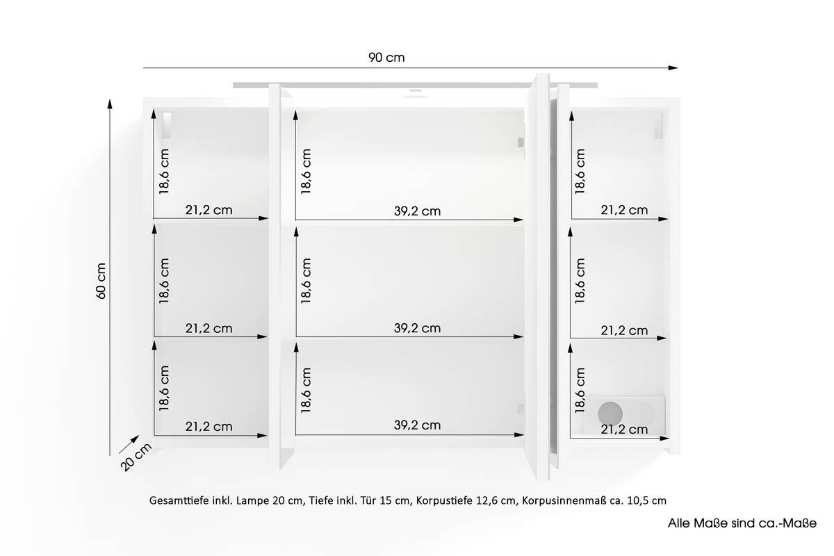 Spiegelschrank SPREE weiß B/H/T: ca. 90x60x15 cm