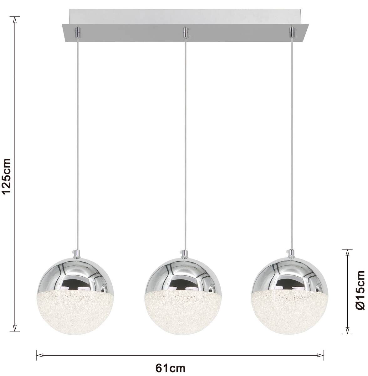 POCOline LED-Pendelleuchte Ginny Chrom Acryl Metall B/H/L: ca. 15x125x58 cm